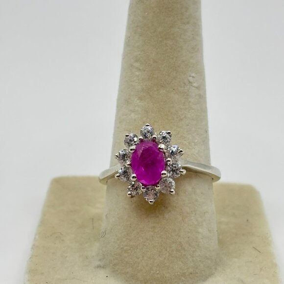 Women’s Ring Pink White Topaz Sterling Silver Size 7 NEW Retro Cocktail - Picture 4 of 11